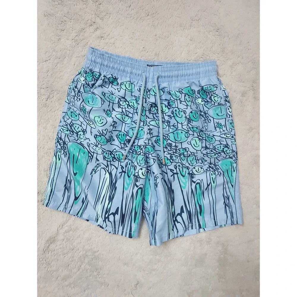 Vilebrequin Board Shorts Mens Large Smiley Face Print Graphic Lined Drawstring L